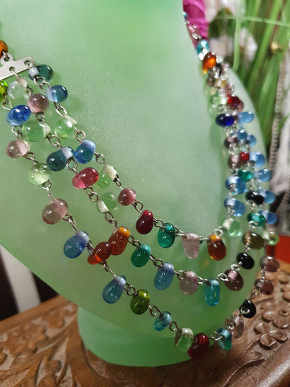 Vintage 90s Art Glass Necklace 15" - 17" Boho Multi-Coloured Three Tiers Artisan