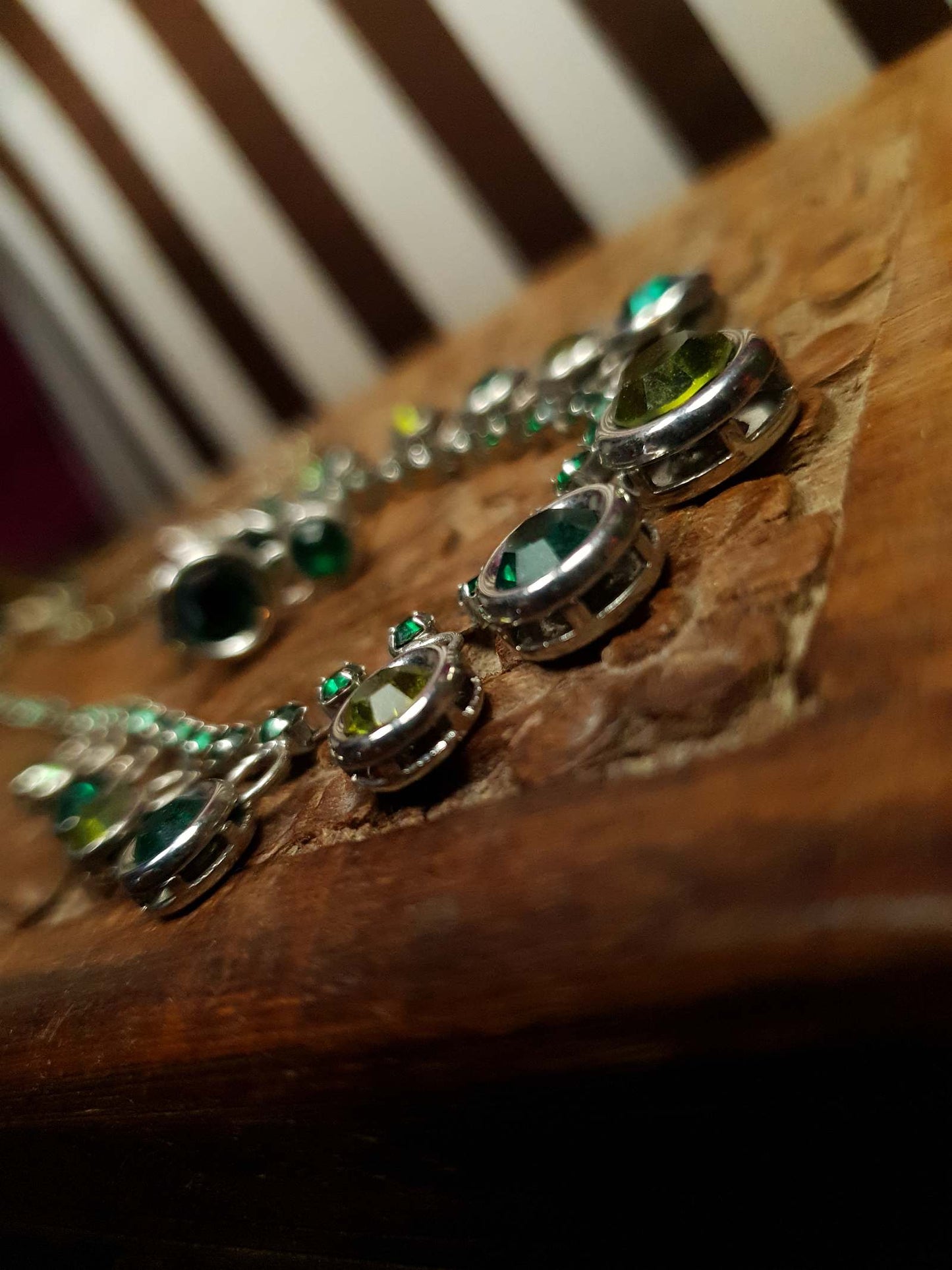 Vintage 90s Green Rhinestone Necklace Earrings Set Demi Parure