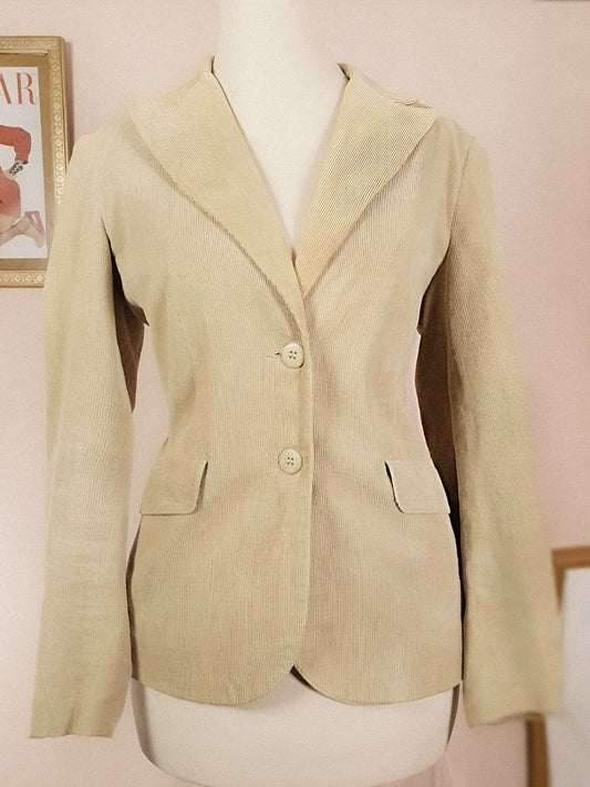 Vintage 90s Tan Cord Jacket Blazer Ladies Retro Corduroy Size 12/14 Women's