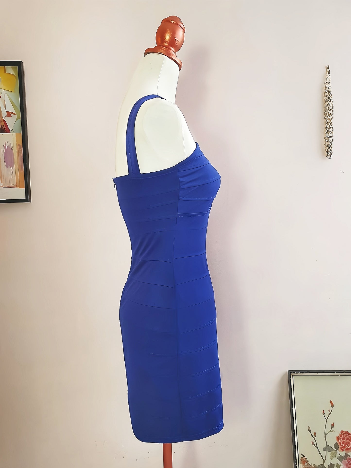 Vintage 90s Blue Bandage Dress Mini Party Bodycon - Size 10