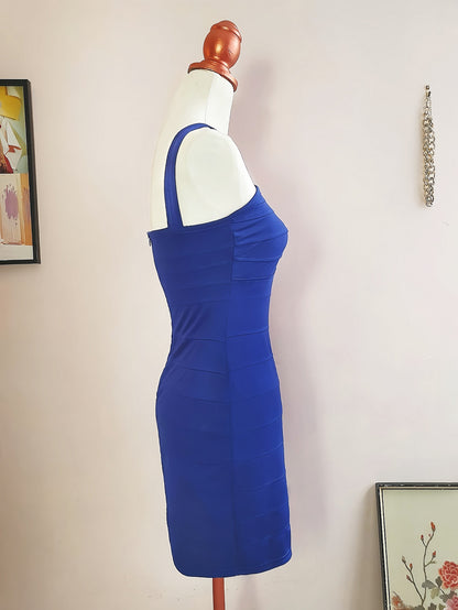 Vintage 90s Blue Bandage Dress Mini Party Bodycon - Size 10