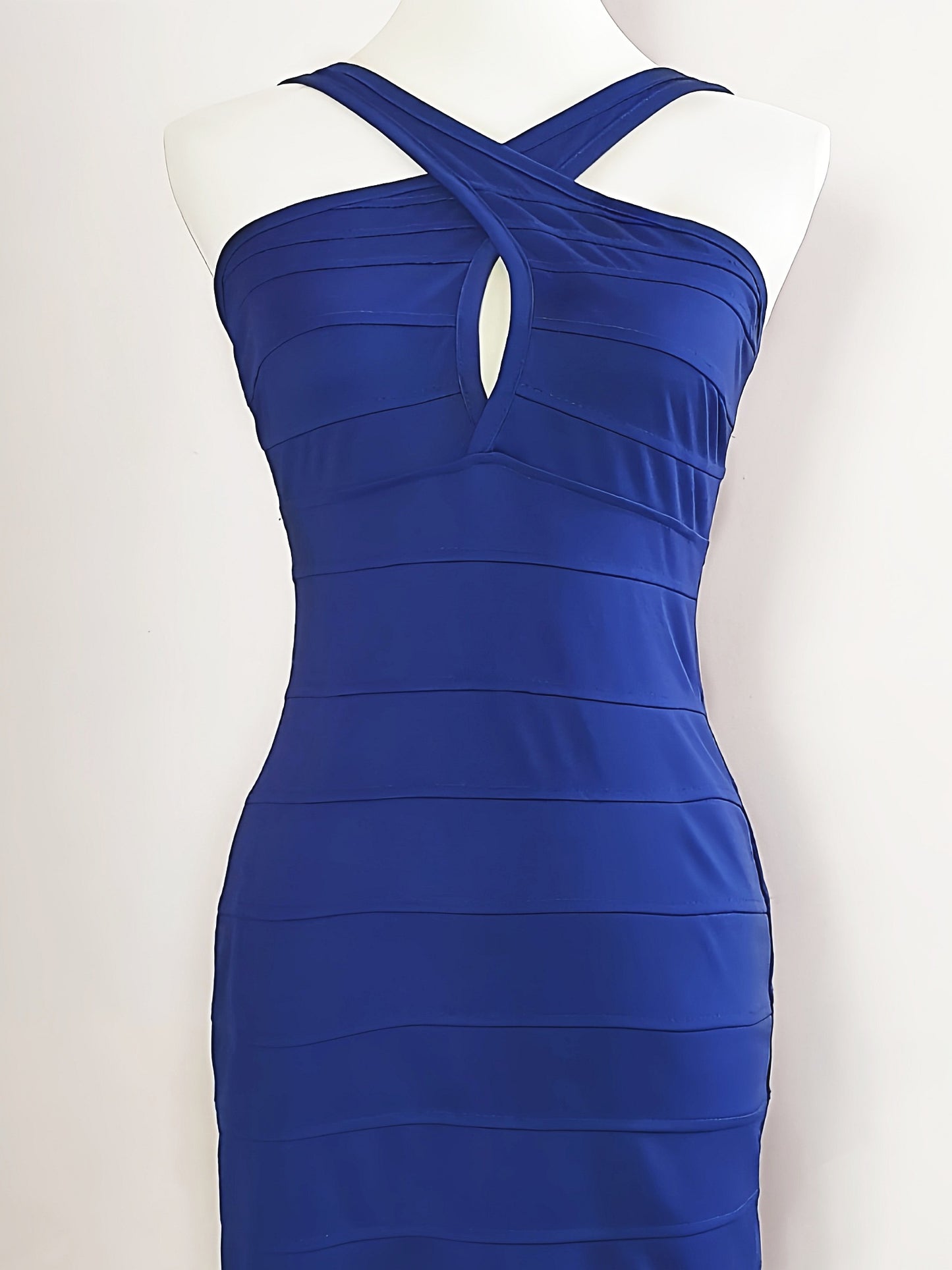 Vintage 90s Blue Bandage Dress Mini Party Bodycon - Size 10