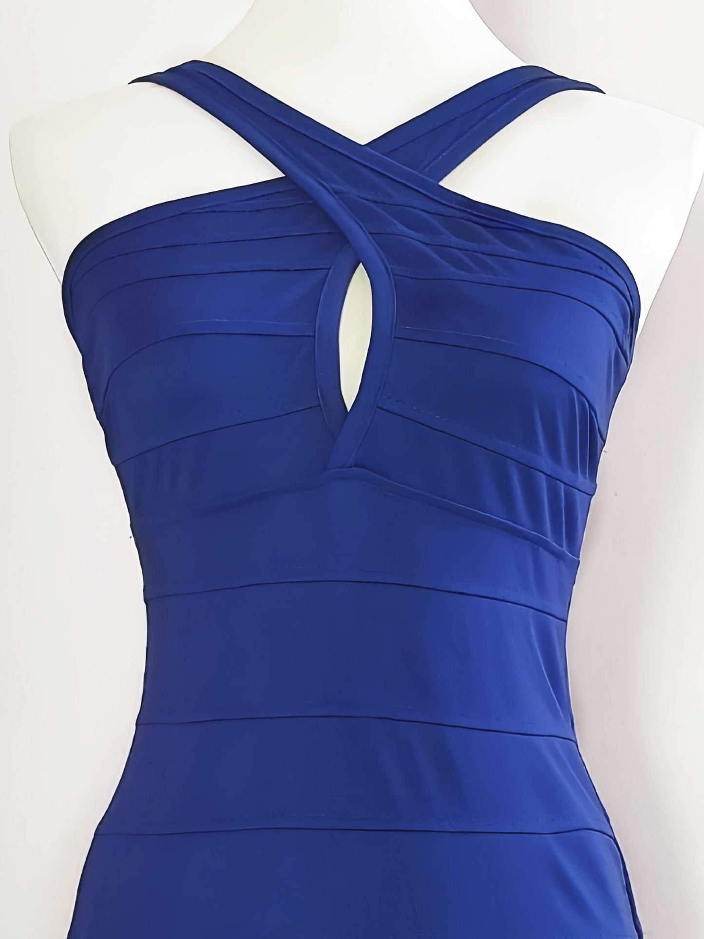 Vintage 90s Blue Bandage Dress Mini Party Bodycon - Size 10