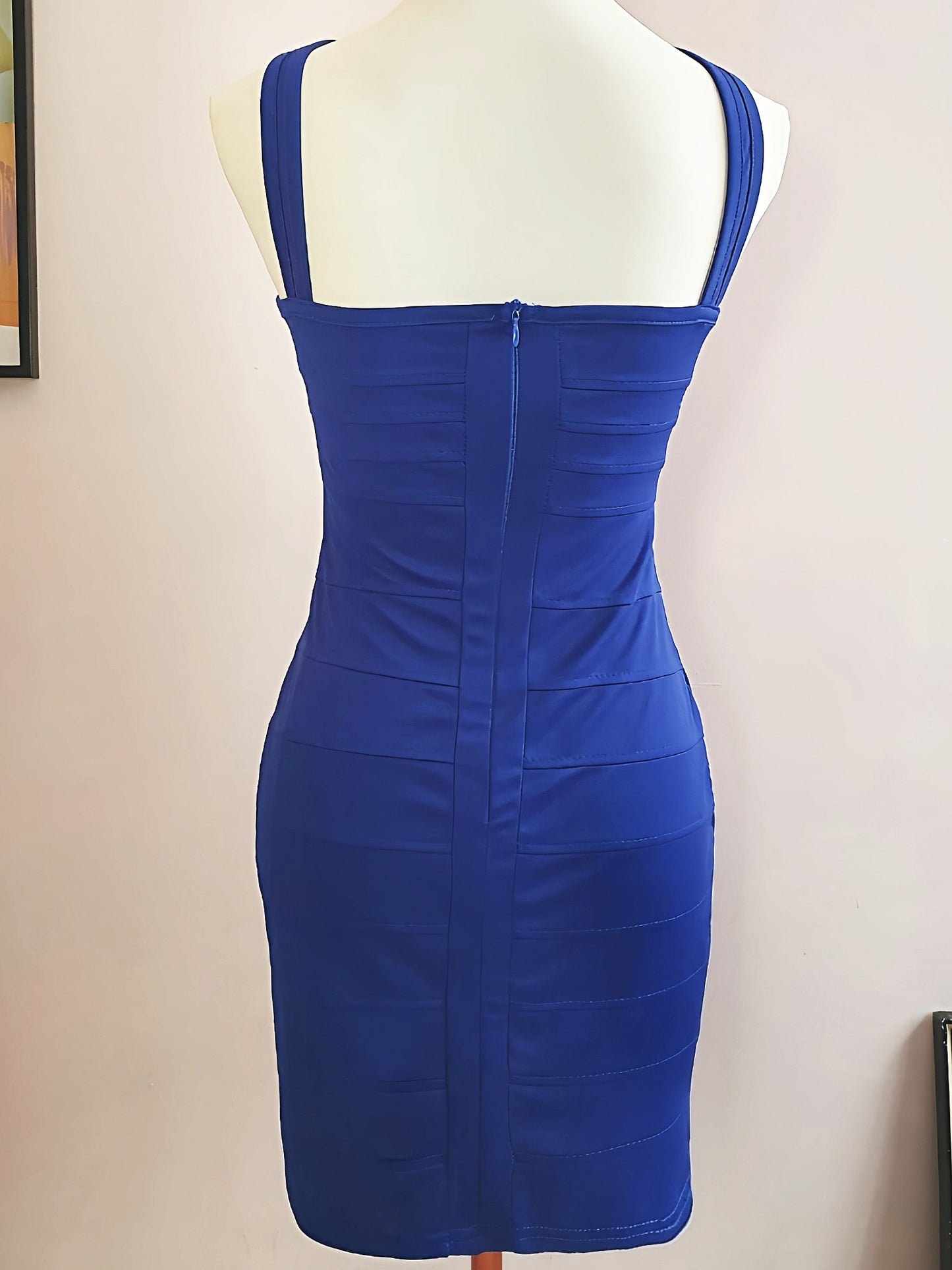 Vintage 90s Blue Bandage Dress Mini Party Bodycon - Size 10