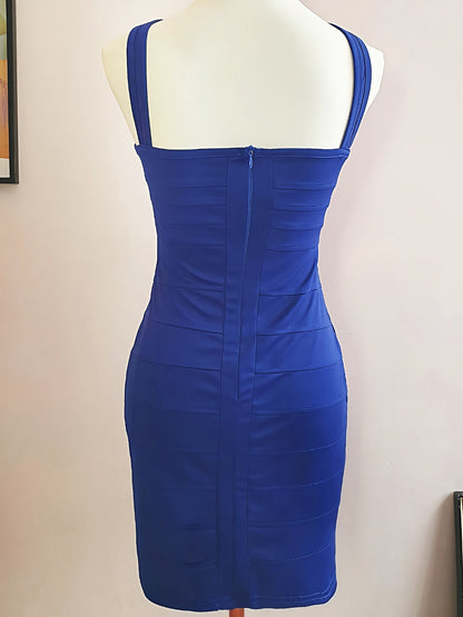 Vintage 90s Blue Bandage Dress Mini Party Bodycon - Size 10
