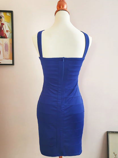 Vintage 90s Blue Bandage Dress Mini Party Bodycon - Size 10