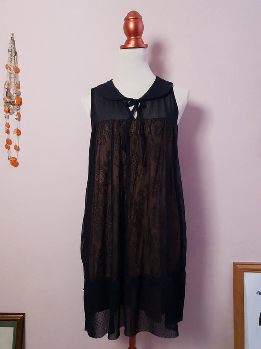 Cute Vintage 1990s Black Lace Party Dress - Size 12