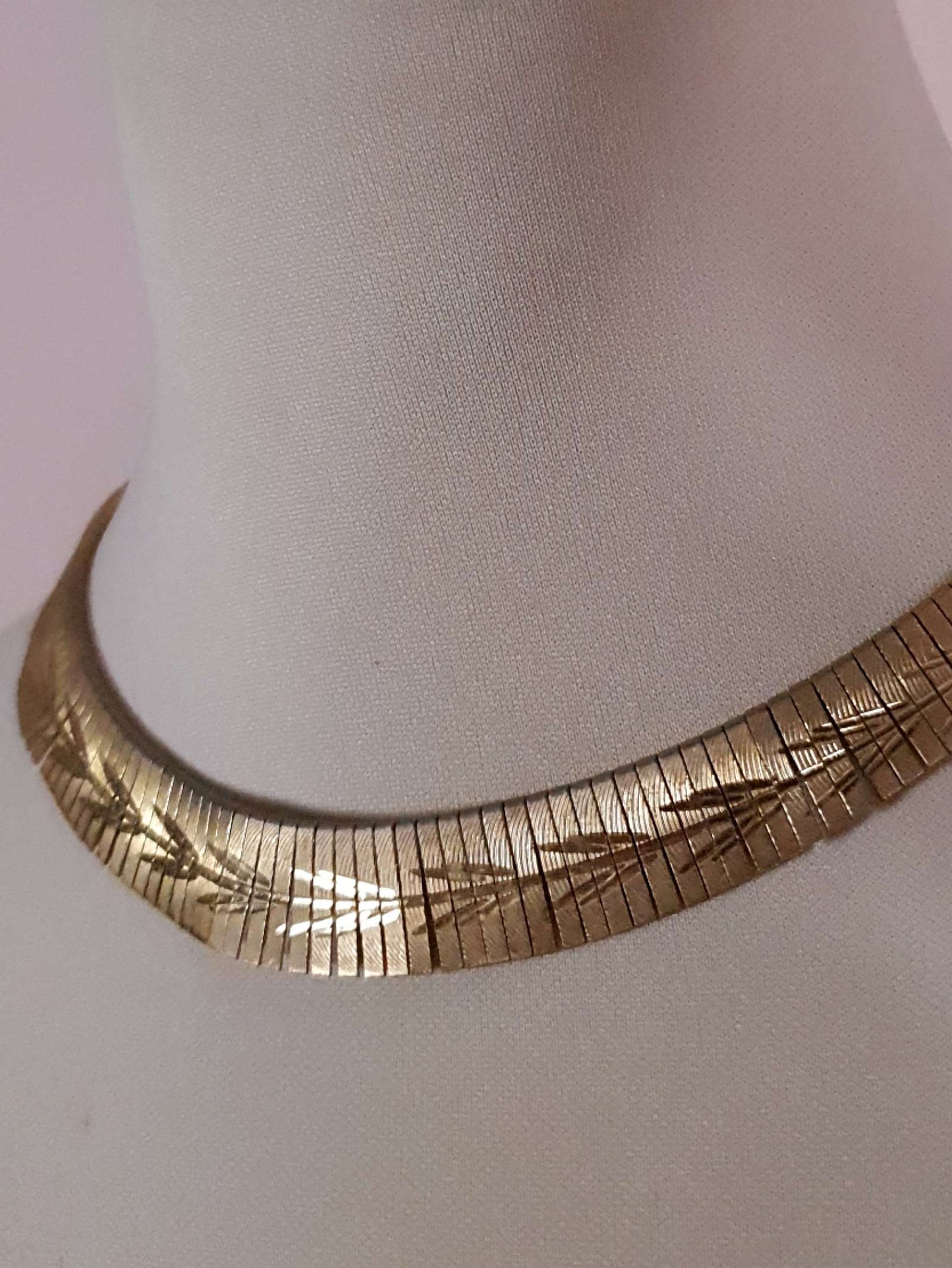 Vintage Cleopatra Gold Tone Necklace 15"-16" Collar - 1960s Egyptian Revival Choker