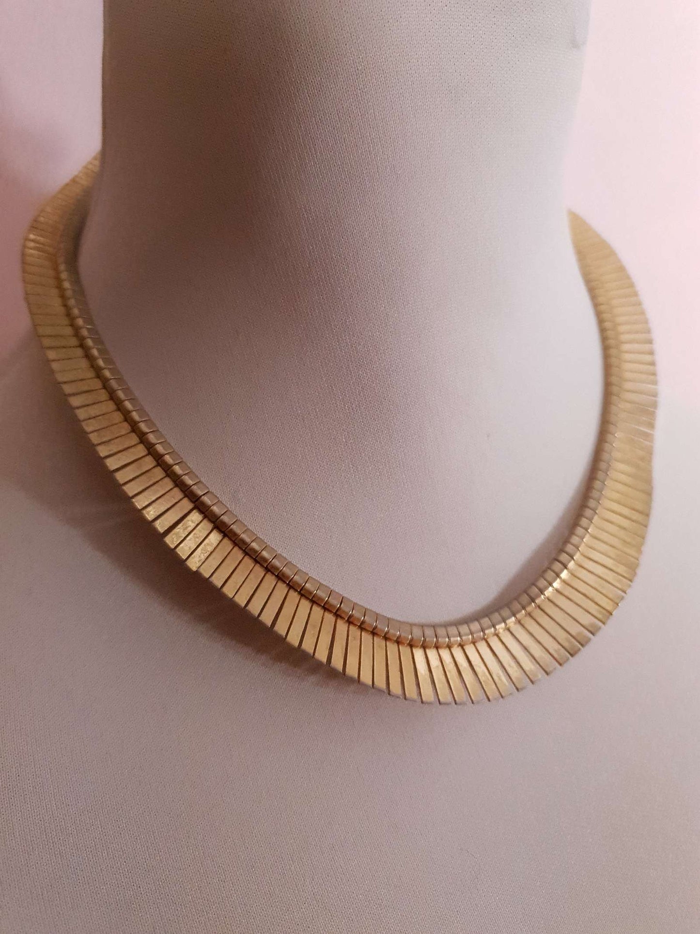 Vintage Cleopatra Gold Tone Necklace 15"-16" Collar - 1960s Egyptian Revival Choker