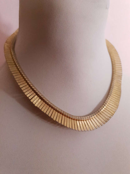 Vintage Cleopatra Gold Tone Necklace 15"-16" Collar - 1960s Egyptian Revival Choker