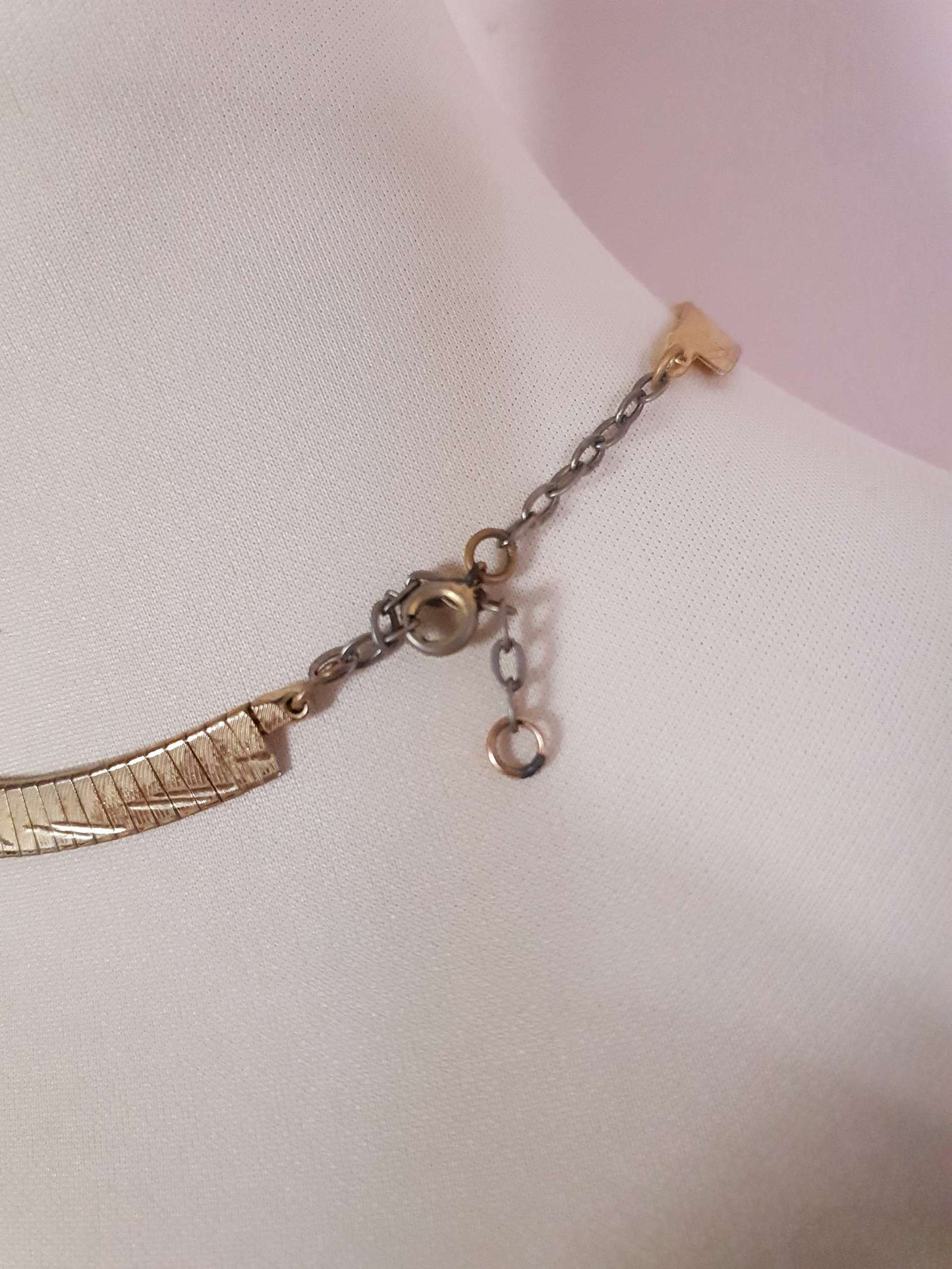 Vintage Cleopatra Gold Tone Necklace 15"-16" Collar - 1960s Egyptian Revival Choker