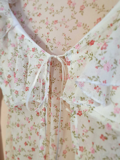 Cute Vintage 1990s Semi Sheer Floral Boho Top - Size 10