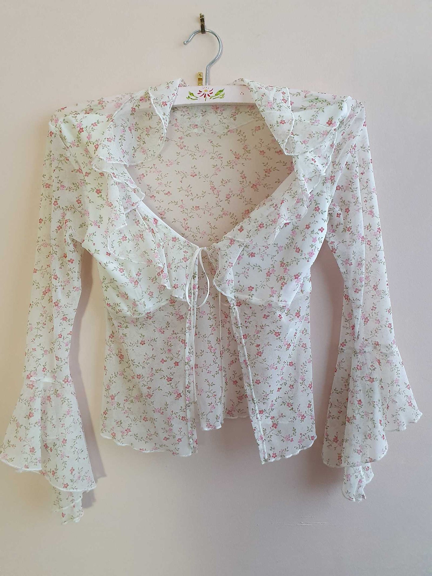 Cute Vintage 1990s Semi Sheer Floral Boho Top - Size 10
