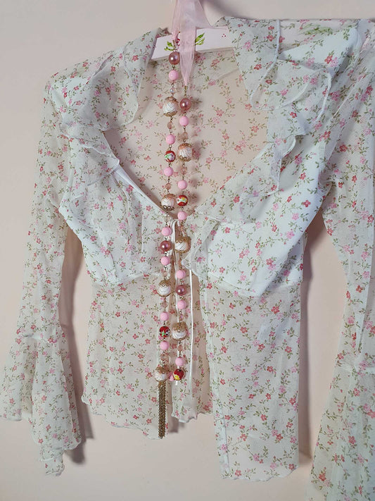 Cute Vintage 1990s Semi Sheer Floral Boho Top - Size 10