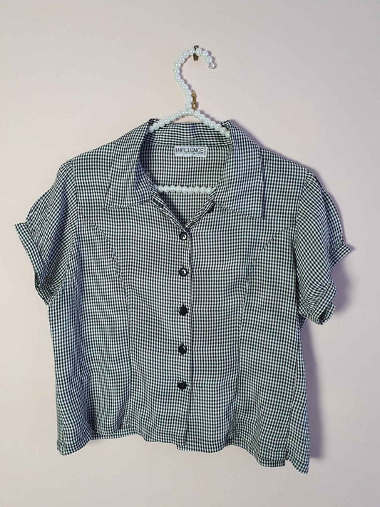 Vintage 1980s Cute Black & White Gingham Top -Size 14