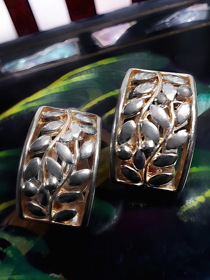 Vintage Artisan Leaf Earrings Clip-On Huggie