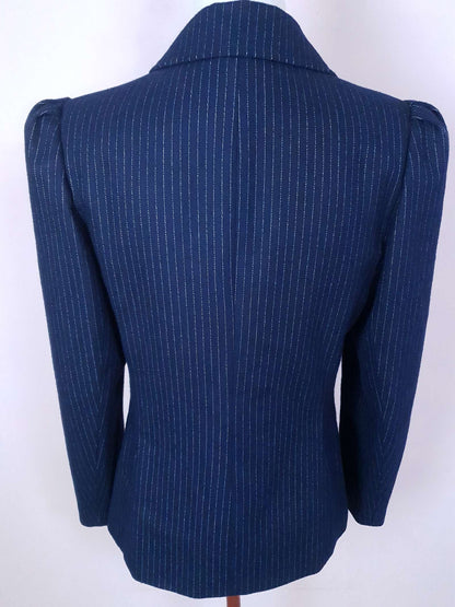 Vintage Navy Blue Pinstripe Jacket 1980s Size 12 Double Breasted Blazer