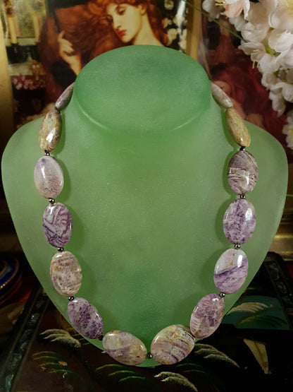 Vintage Jasper Sterling Silver Necklace 18" 1970s Purple Yellow