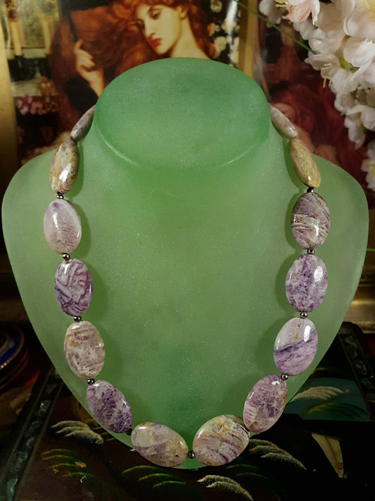 Vintage Jasper Sterling Silver Necklace 18" 1970s Purple Yellow