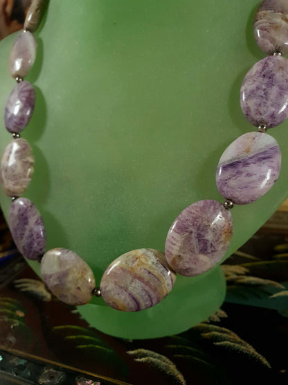 Vintage Jasper Sterling Silver Necklace 18" 1970s Purple Yellow