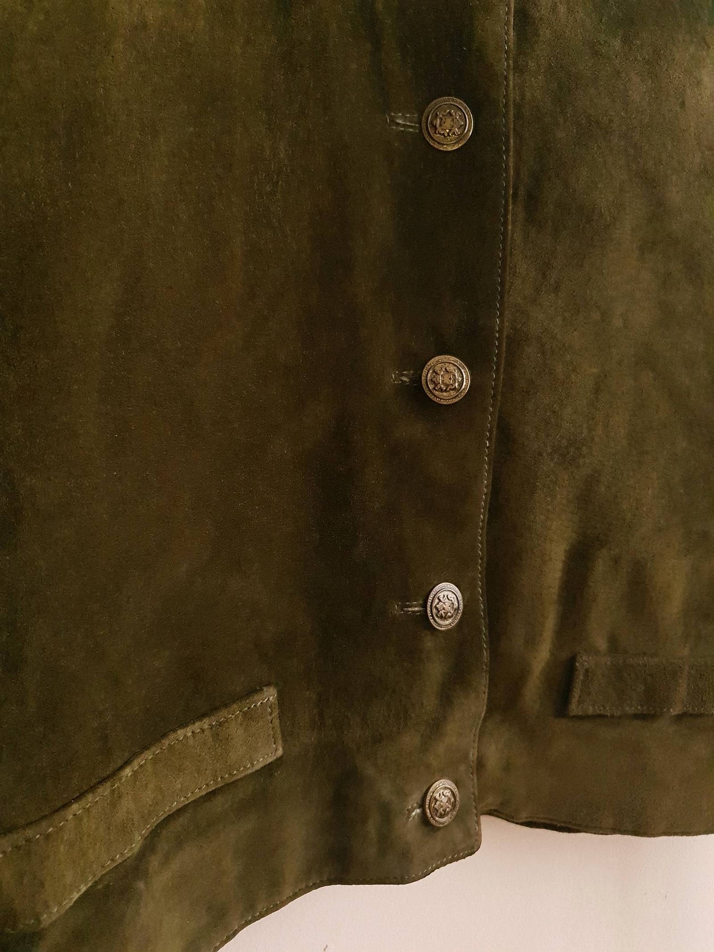 Chic 1980s Vintage Olive Green Suede Leather Jacket - Size 10