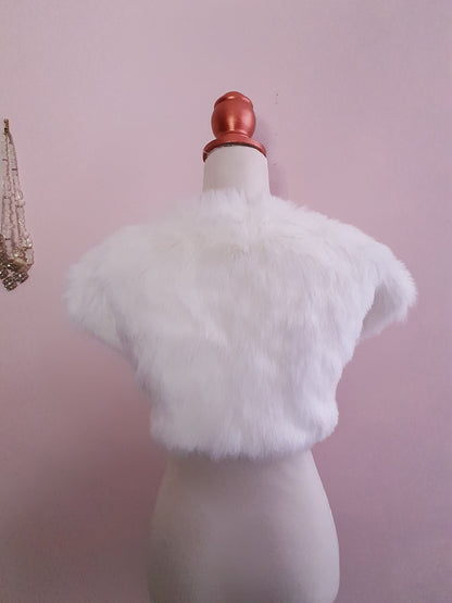 Vintage White Faux Fur Gilet Bolero 1990s Size 10/12