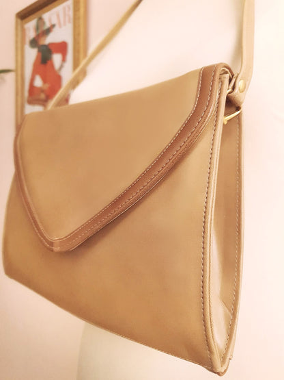 Vintage 1970s Tan Brown Shoulder Bag Handbag Retro